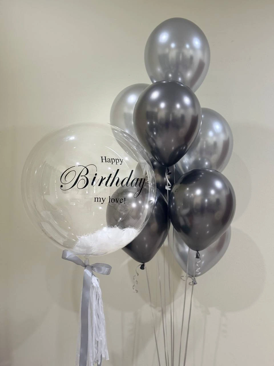 Композиция Happy Birthday с большим прозрачным шаром